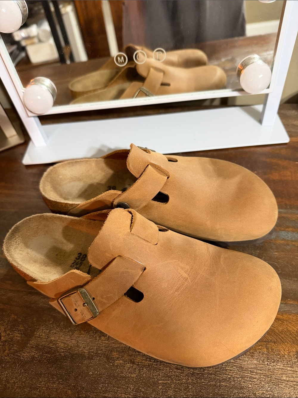 Birkenstock Tan Suede Slip-On Clogs with Buckle